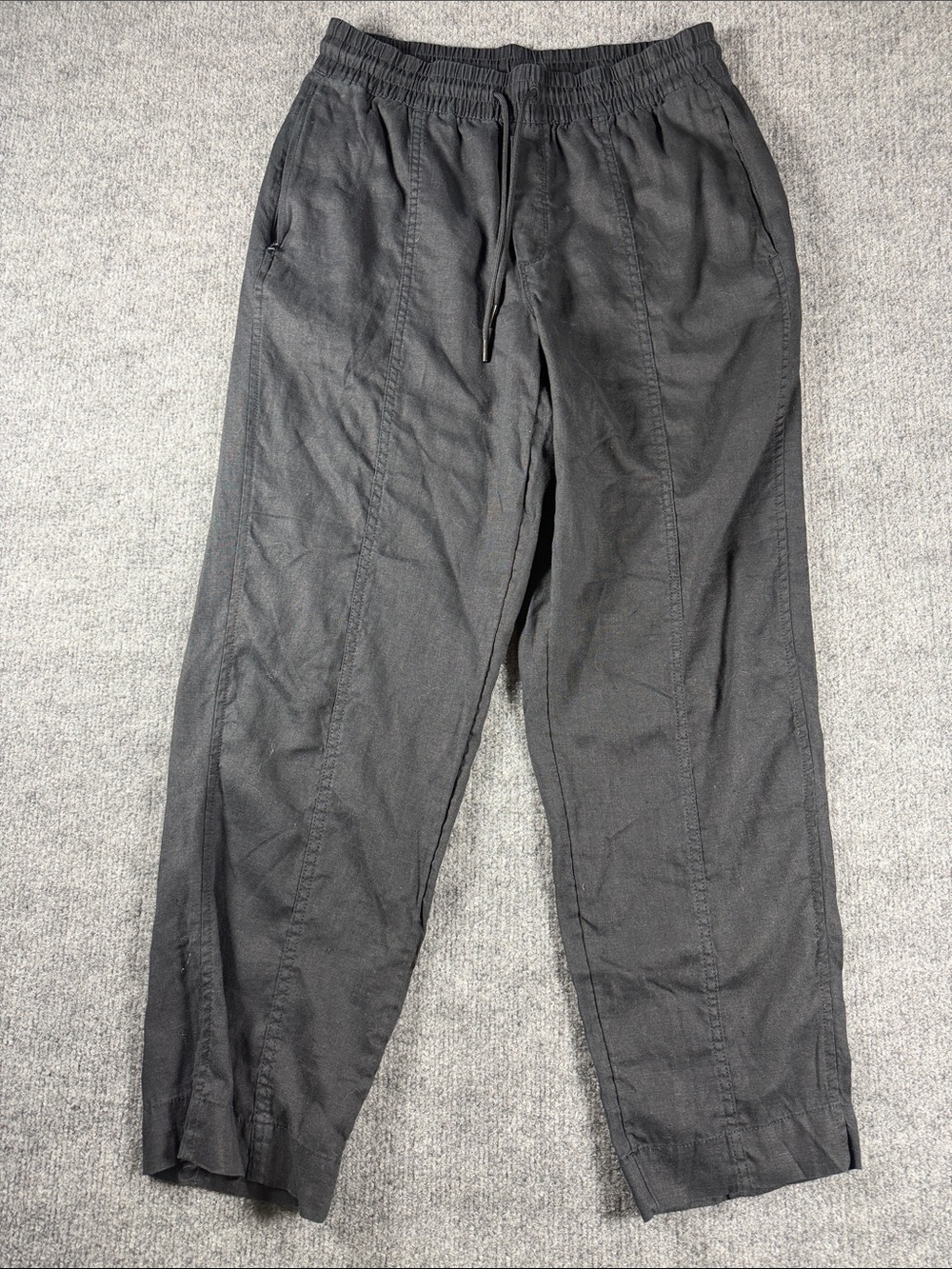 Athleta Retreat 100% Linen Ankle Pants, Black, Drawstring,